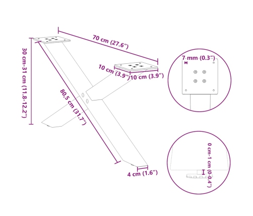 Patas de mesa de centro forma X 2uds acero blanco 70x(30-31) cm