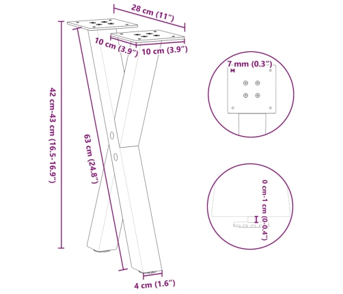 Patas de mesa de centro forma X 2uds acero blanco 28x(42-43) cm