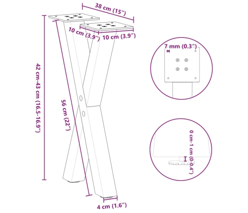 Patas de mesa de centro forma X 2uds acero blanco 38x(42-43) cm