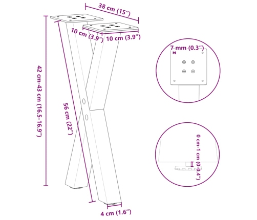 Patas para mesa de centro en forma de X 2 uds antracita acero