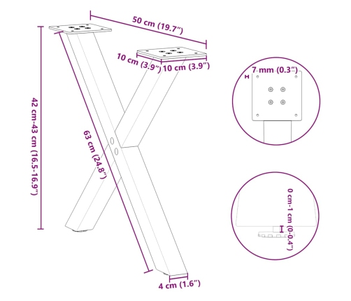 Patas de mesa de centro forma X 2uds acero negro 38x(42-43) cm