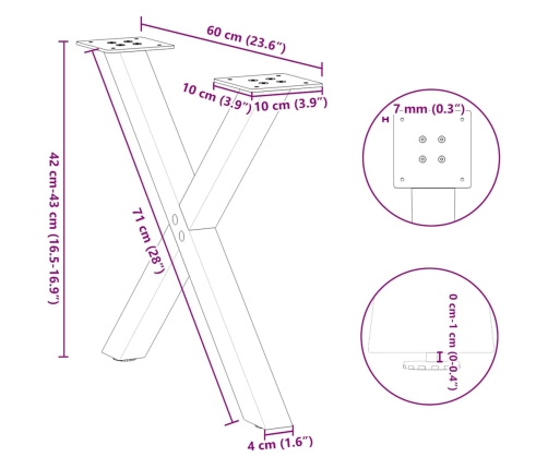 Patas de mesa de centro forma X 2uds acero negro 60x(42-43) cm