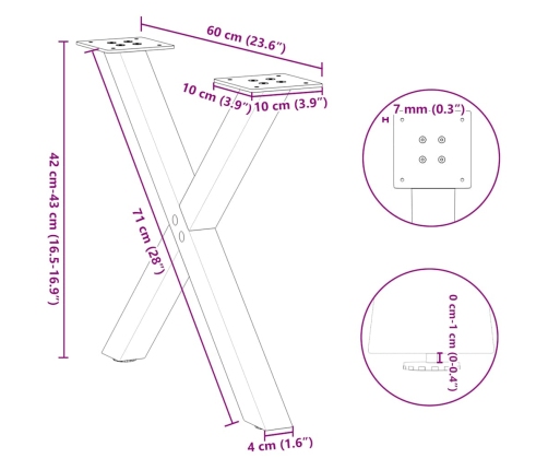 Patas para mesa de centro en forma de X 2 uds antracita acero