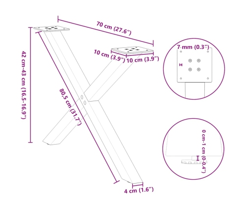 Patas de mesa de centro forma X 2uds acero blanco 70x(42-43) cm