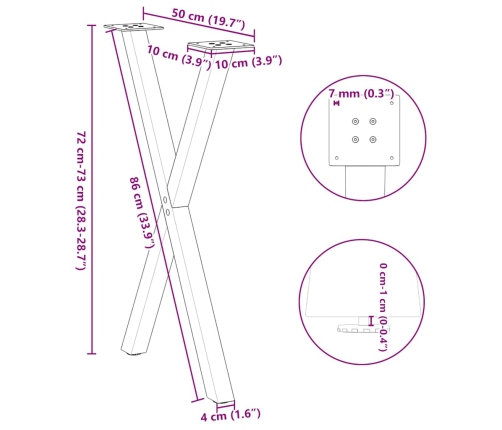 Patas para mesa comedor forma X 2uds acero blanco 50x(72-73) cm