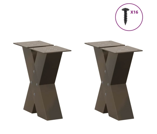 Patas de mesa centro forma X 2uds acero natural 30x(30-31) cm