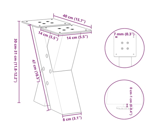 Patas de mesa de centro forma X 2uds acero blanco 40x(30-31) cm