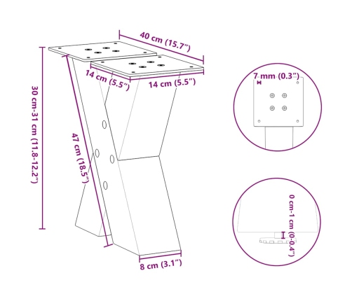 Patas de mesa centro forma X 2uds acero antracita 40x(30-31) cm