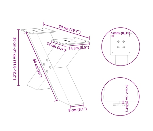 Patas de mesa de centro forma X 2uds acero blanco 50x(30-31) cm