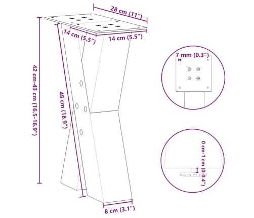 Patas de mesa de centro forma X 2uds acero negro 28x(42-43) cm