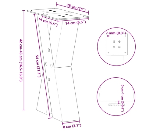 Patas de mesa de centro forma X 2uds acero negro 38x(42-43) cm