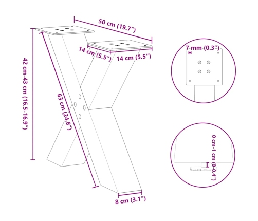 Patas de mesa de centro forma X 2uds acero negro 50x(42-43) cm