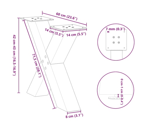 Patas de mesa de centro forma X 2uds acero negro 60x(42-43) cm