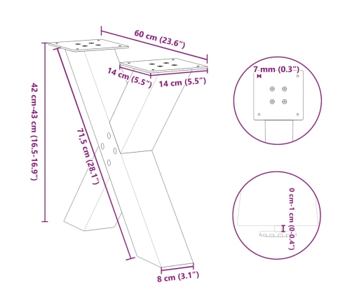 Patas para mesa de centro en forma de X 2 uds antracita acero