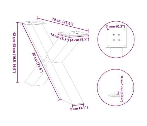 Patas de mesa de centro forma X 2uds acero blanco 70x(42-43) cm