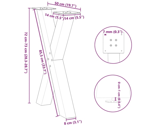 Patas para mesa comedor forma X 2uds acero negro 50x(72-73) cm