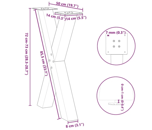 Patas para mesa comedor forma X 2uds acero blanco 50x(72-73) cm