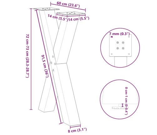 Patas para mesa de comedor en forma de X 2 uds acero negro