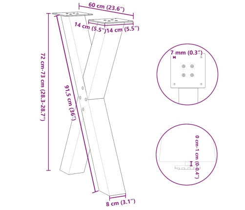 Patas para mesa de comedor en forma de X 2 uds acero antracita