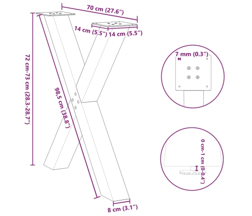 Patas para mesa de comedor en forma de X 2 uds acero negro