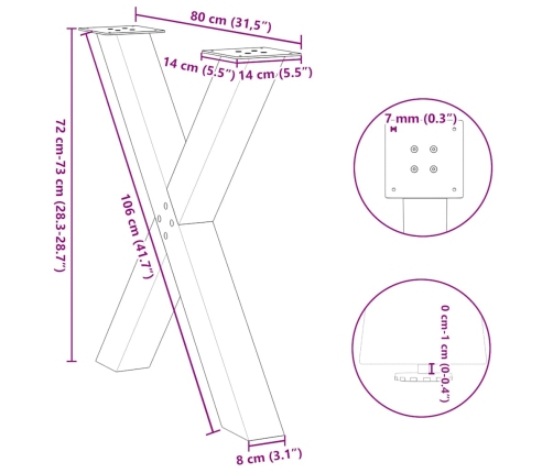 Patas para mesa de comedor en forma de X 2 uds acero blanco