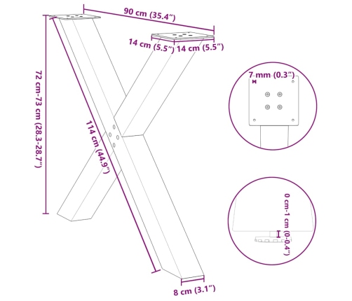 Patas para mesa de comedor en forma de X 2 uds acero negro