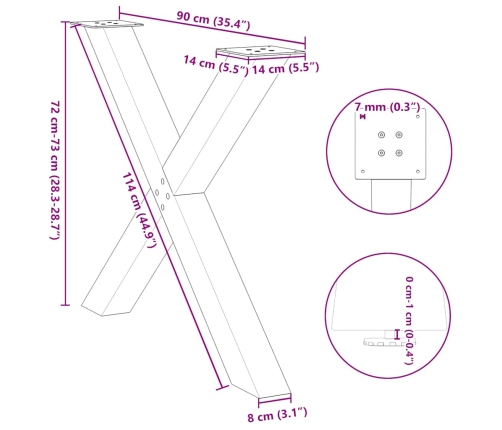 Patas para mesa de comedor en forma de X 2 uds acero blanco