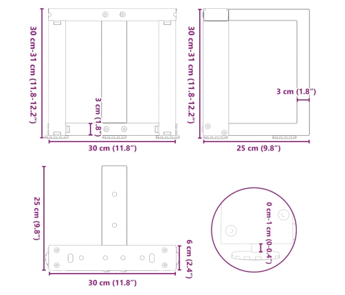 Patas de mesa de centro en forma de T 2 uds acero blanco