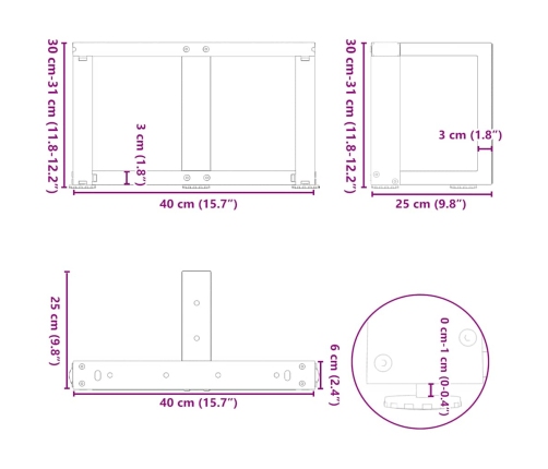 Patas de mesa de centro en forma de T 2 uds acero negro