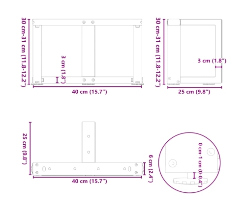 Patas de mesa de centro en forma de T 2 uds acero blanco