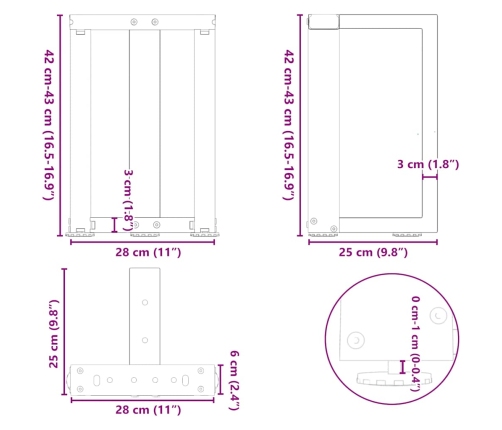 Patas de mesa de centro en forma de T 2 uds acero negro