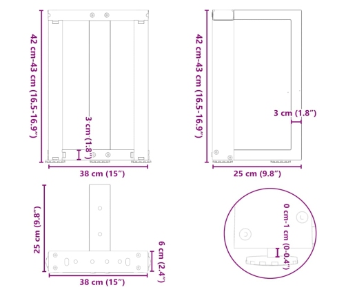 Patas de mesa de centro en forma de T 2 uds acero blanco