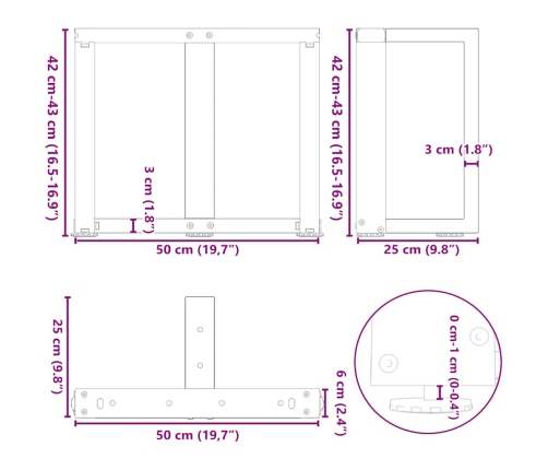 Patas de mesa de centro en forma de T 2 uds acero negro