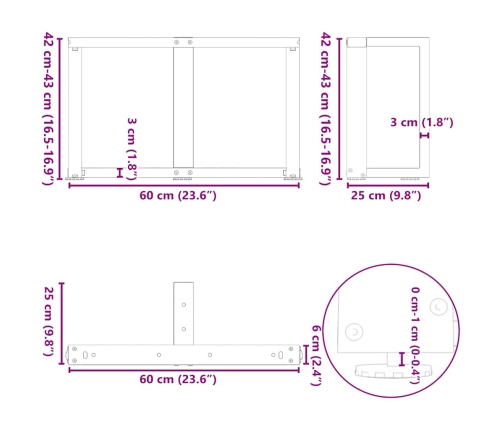 Patas de mesa de centro en forma de T 2 uds acero negro