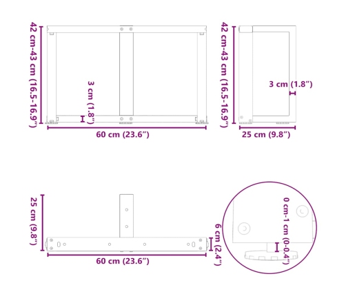 Patas de mesa de centro en forma de T 2 uds acero blanco