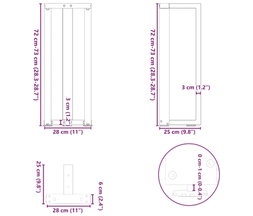 Patas de mesa consola en forma de T 2 unidades acero blanco