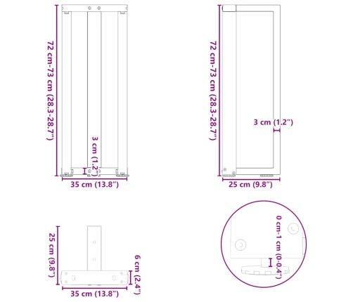 Patas de mesa consola en forma de T 2 unidades acero blanco