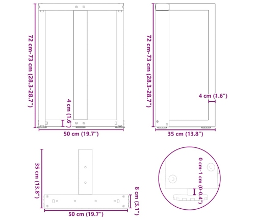 Patas de mesa de comedor en forma de T 2 uds acero blanco