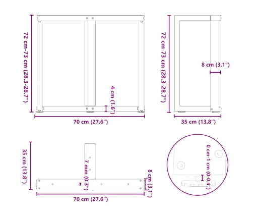 Patas de mesa de comedor en forma de T 2 uds acero blanco