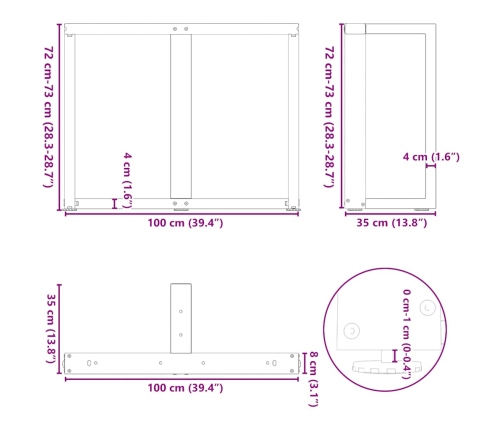 Patas de mesa de comedor en forma de T 2 uds acero blanco