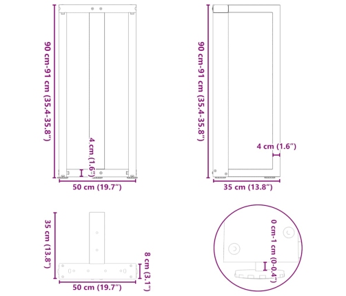 Patas de mesa bar forma T 2 uds acero antracita 50x35x(90-91)cm