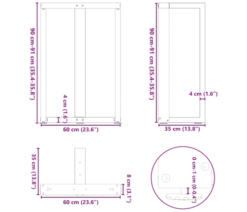 Patas de mesa de bar forma T 2 uds acero blanco 60x35x(90-91)cm