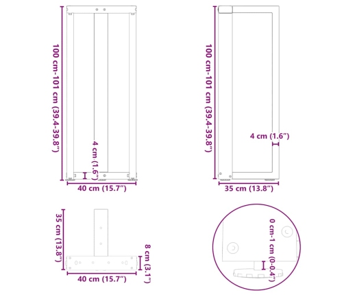 Patas de mesa bar forma T 2 uds acero negro 40x35x(100-101) cm