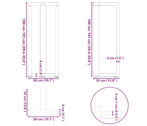 Patas de mesa bar forma T 2 uds acero negro 50x35x(100-101) cm