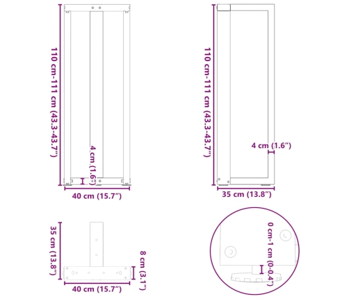 Patas mesa bar forma T 2 uds acero antracita 40x35x(110-111)cm