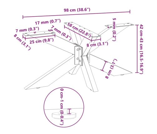 Pata de mesa centro forma de araña antracita 98x58x(42-43) cm