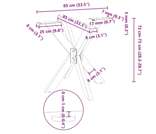 Pata de mesa comedor forma araña negra 85x85x(72-73) cm acero