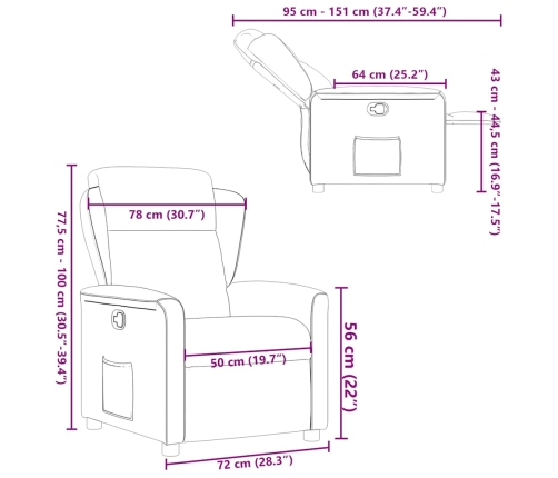 Sillón reclinable de tela gris taupe