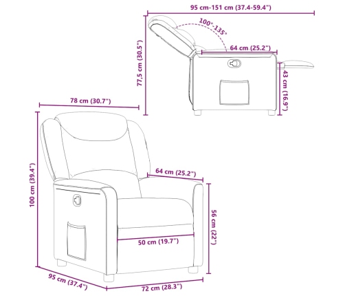 Sillón reclinable de tela gris taupe