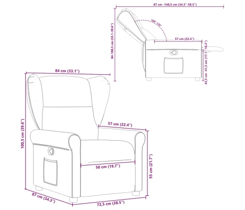 Sillón reclinable de tela gris taupe